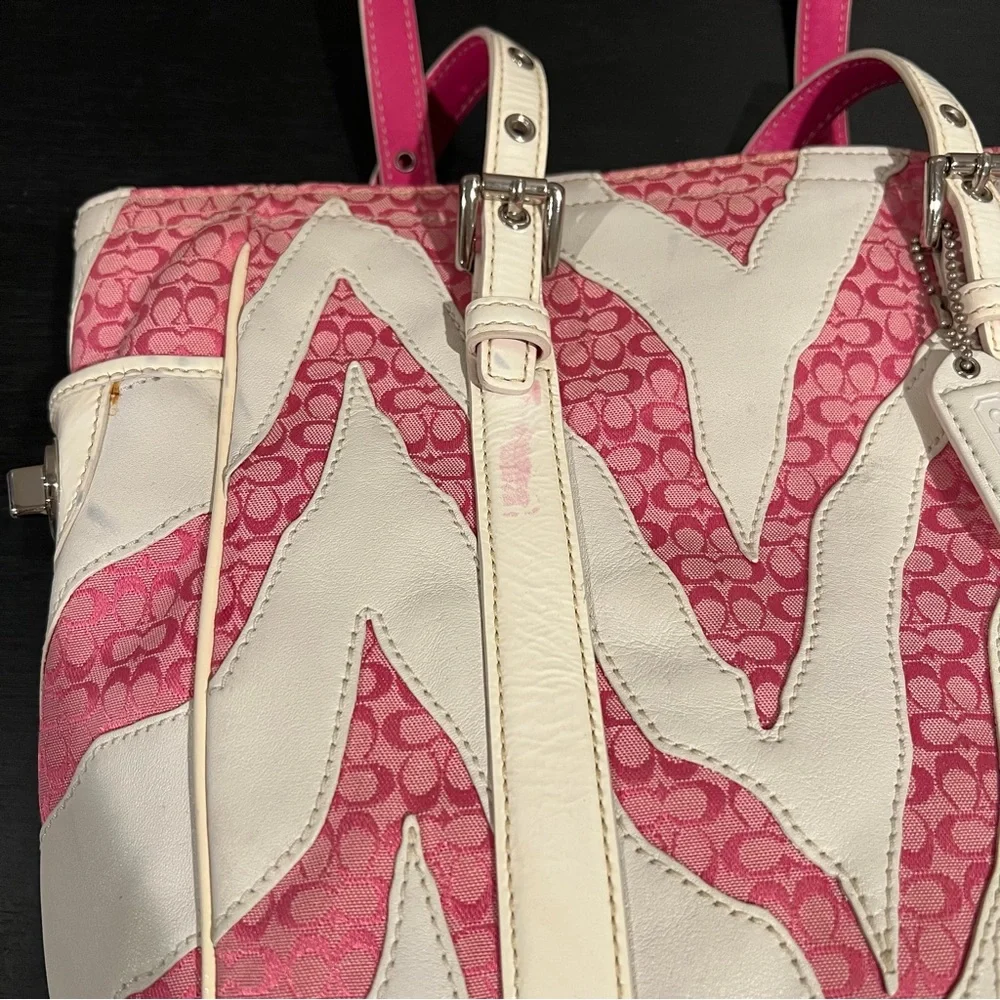 Coach Rare Limited Edition Pink White Zebra Patchwork Tote Shoulder Bag Purse